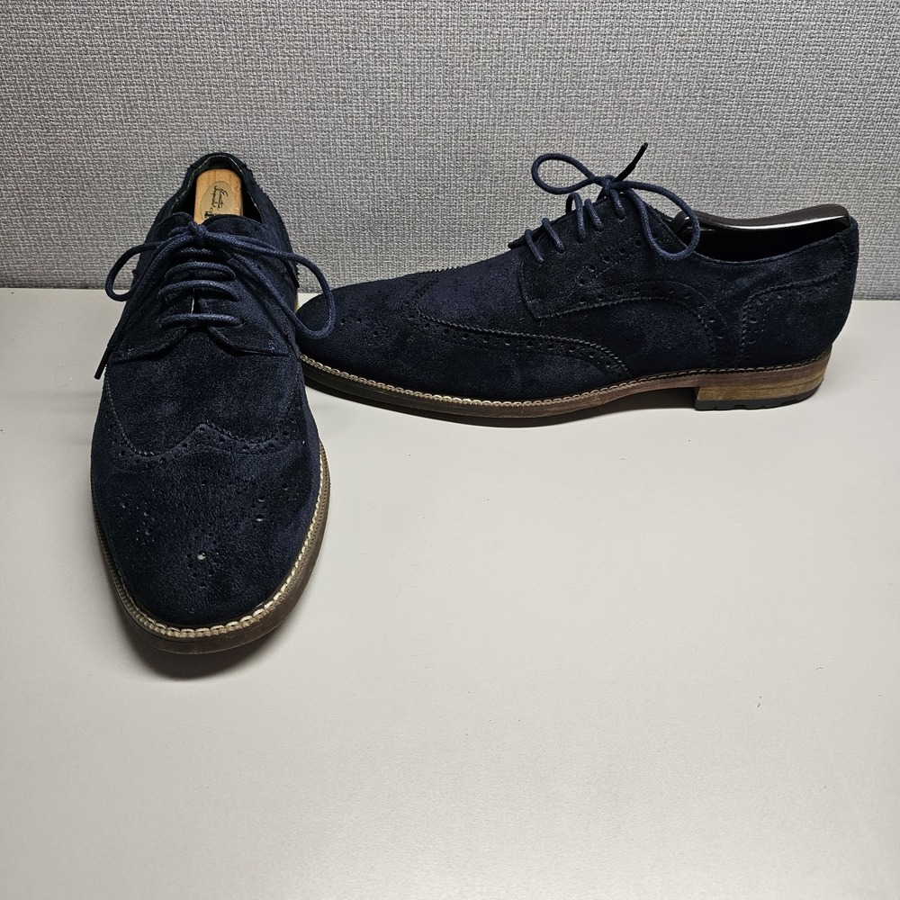 Todd Welsh Shoes Mens 9.5 D Dress Wingtip‎ Lace Up Oxford  Blue Faux Suede